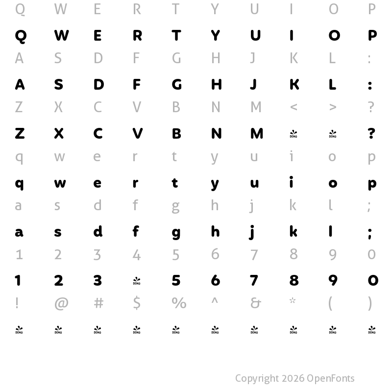 Character Map of FONTSPRING DEMO - Mohr Rounded Bold Regular