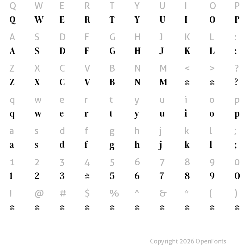 Character Map of FONTSPRING DEMO - Moisette SemBd Regular