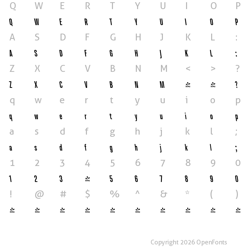 Character Map of FONTSPRING DEMO - Molde Compressed-Black Reverse Regular