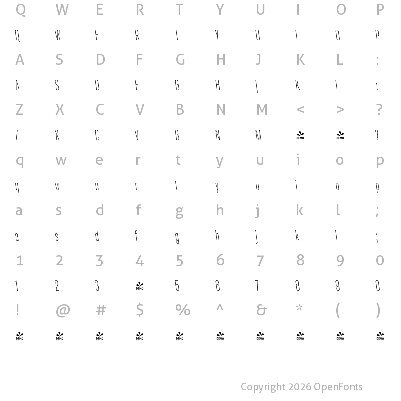 Character Map of FONTSPRING DEMO - Molde Compressed-Light Reverse Regular