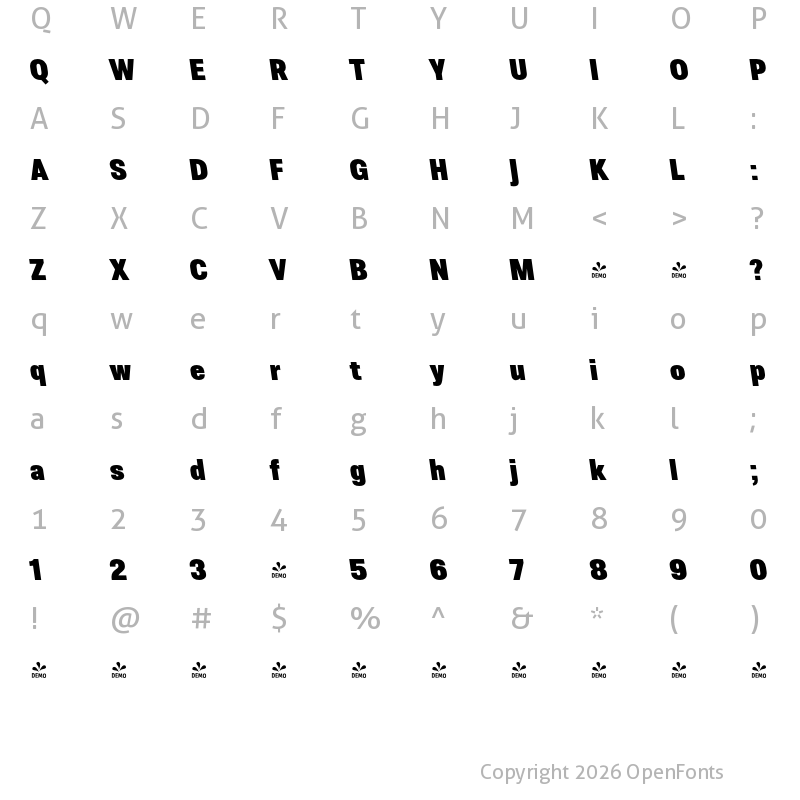 Character Map of FONTSPRING DEMO - Molde SemiCond-Heavy Reverse Regular