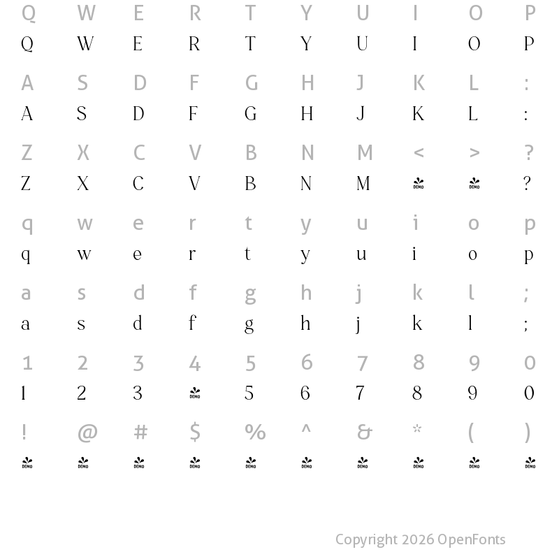 Character Map of FONTSPRING DEMO - Moldecta Light Regular