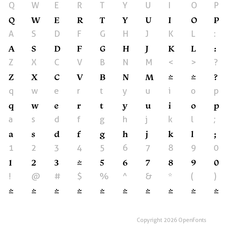 Character Map of FONTSPRING DEMO - Monarcha SemiBold Regular