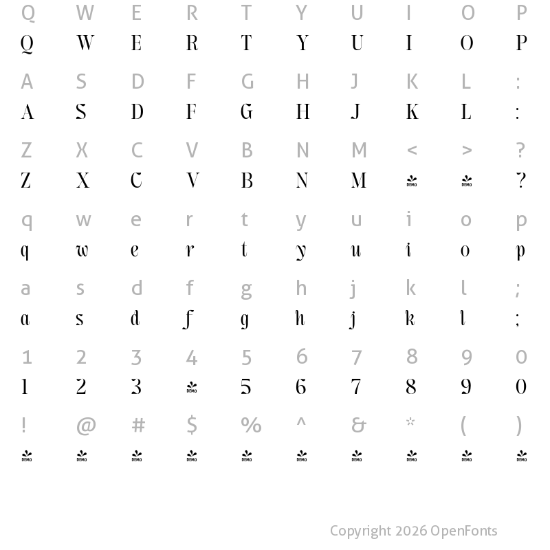 Character Map of FONTSPRING DEMO - Moncheur Havens Regular