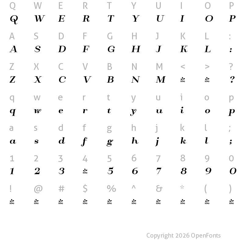 Character Map of FONTSPRING DEMO - Monden Extra Bold Italic Regular