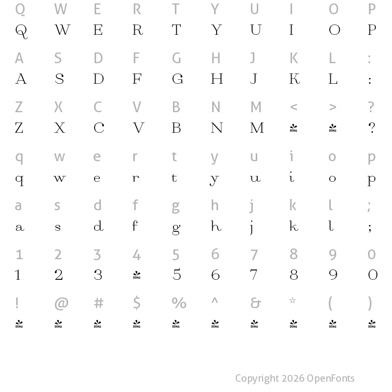 Character Map of FONTSPRING DEMO - Monden Regular Regular