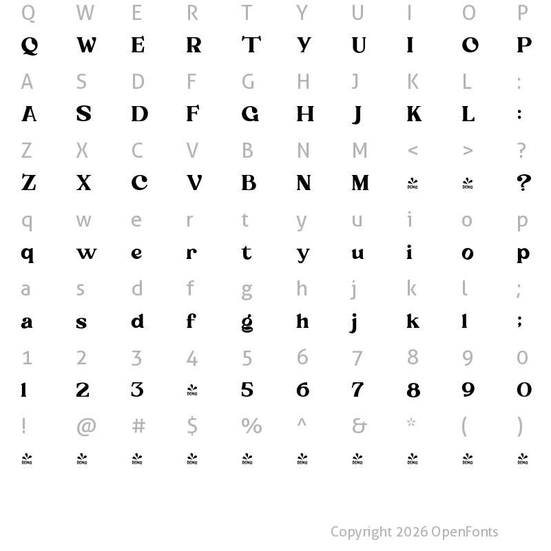 Character Map of FONTSPRING DEMO - Monest Regular