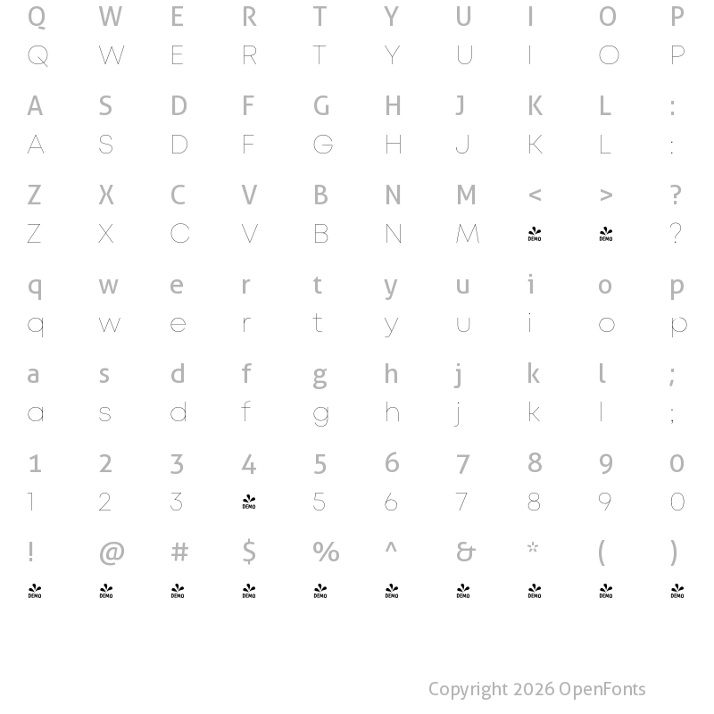 Character Map of FONTSPRING DEMO - Mont Hairline Regular