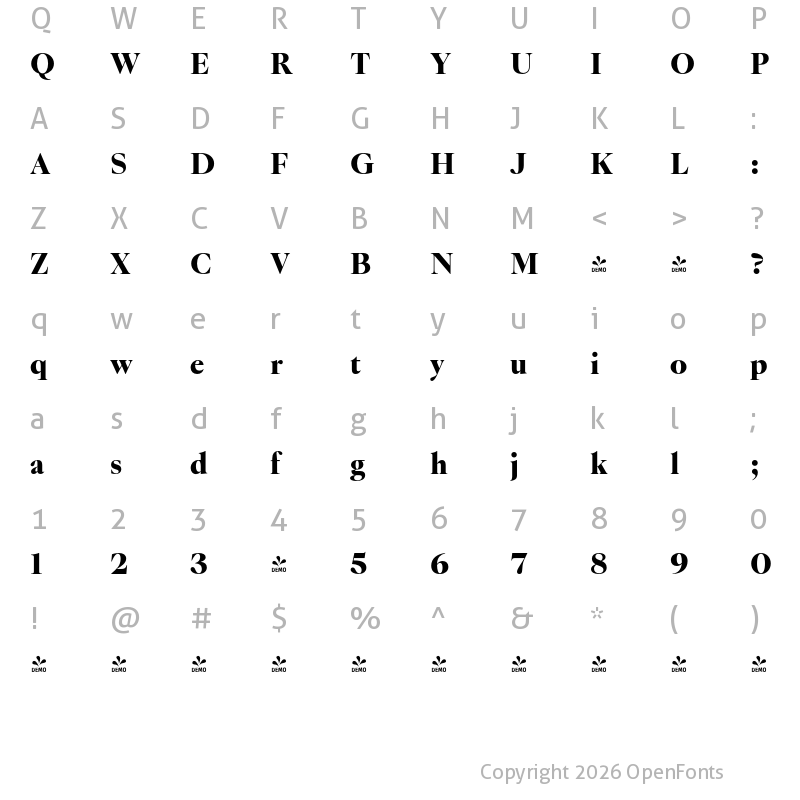 Character Map of FONTSPRING DEMO - Montaigne Extrabold Regular