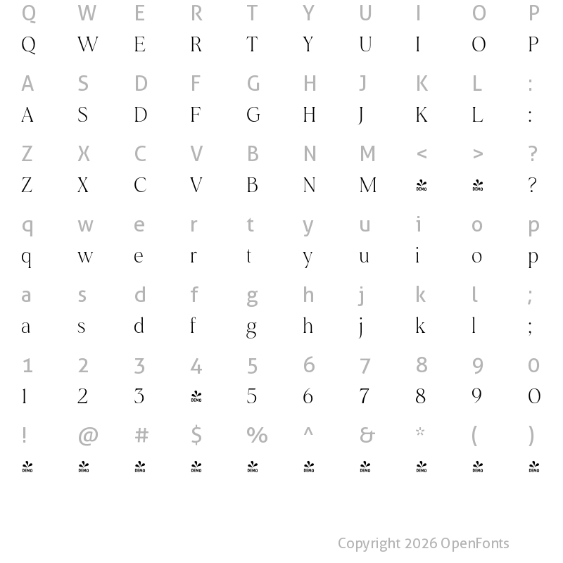 Character Map of FONTSPRING DEMO - Montas Light Regular