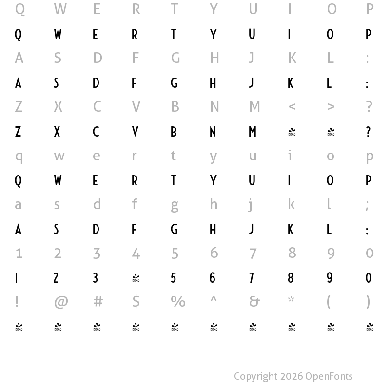 Character Map of FONTSPRING DEMO - Montebello Sans Regular