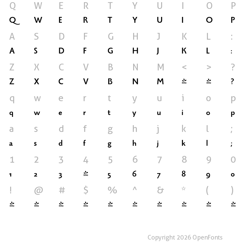 Character Map of FONTSPRING DEMO - Monterchi Sans Bold