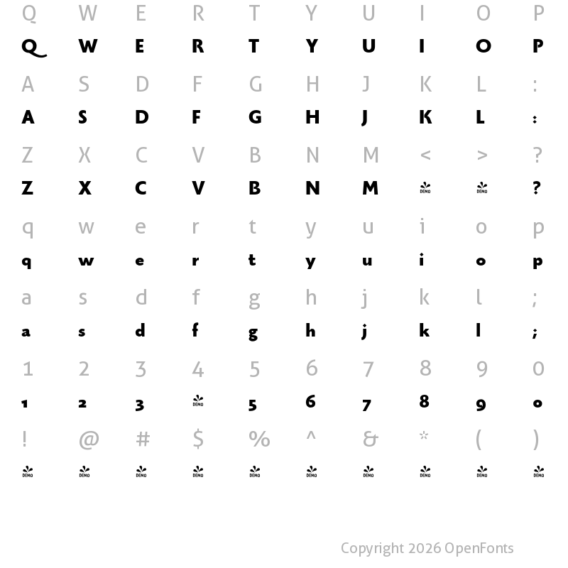 Character Map of FONTSPRING DEMO - Monterchi Sans Extrabold Regular