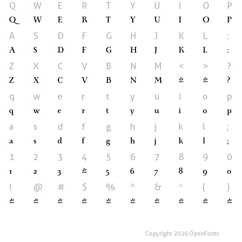 Character Map of FONTSPRING DEMO - Monterchi Serif Bold