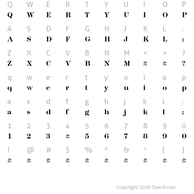 Character Map of FONTSPRING DEMO - Montpellier Pro Bold