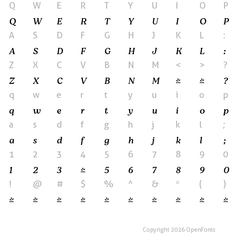 Character Map of FONTSPRING DEMO - Moranga It Regular