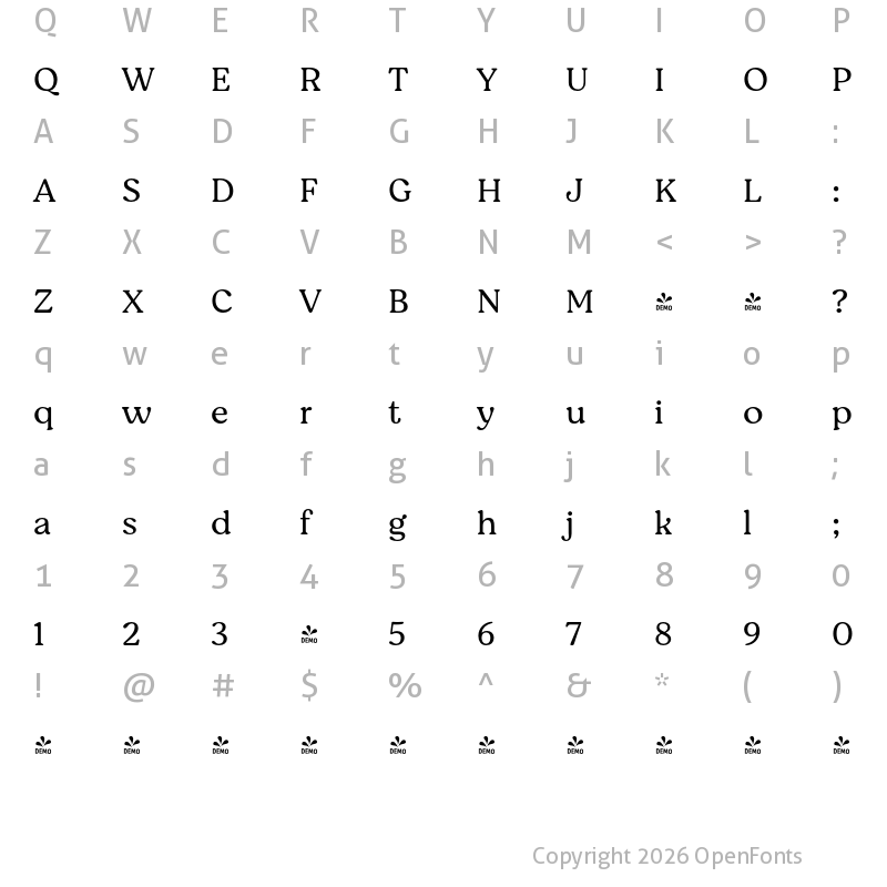 Character Map of FONTSPRING DEMO - Moranga Light Regular