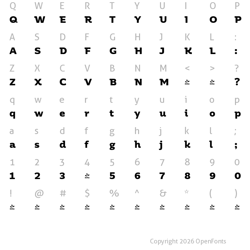 Character Map of FONTSPRING DEMO - Moreno Bold Bold