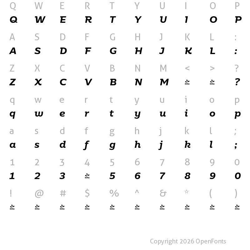 Character Map of FONTSPRING DEMO - Moreno SemiBold Italic SemiBold Italic