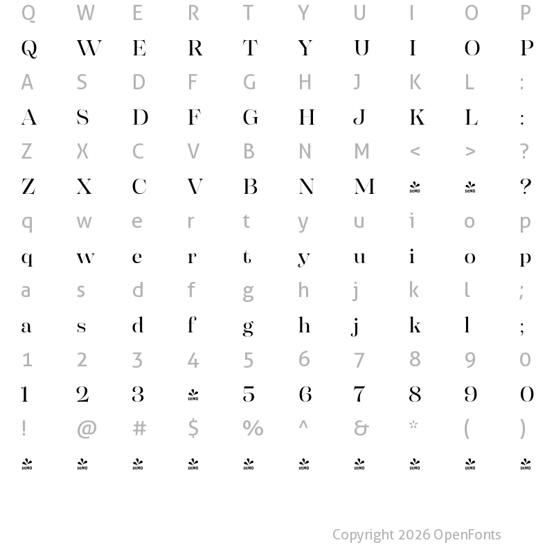 Character Map of FONTSPRING DEMO - Morison Display Regular