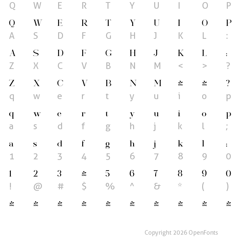 Character Map of FONTSPRING DEMO - Morissa Regular