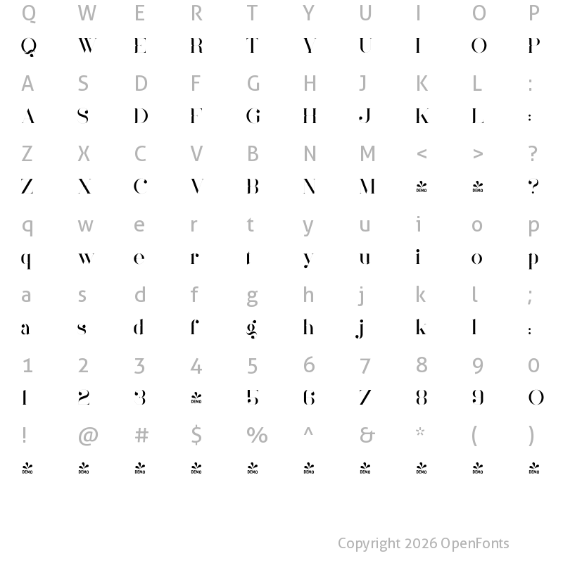 Character Map of FONTSPRING DEMO - Mother VP Light Regular