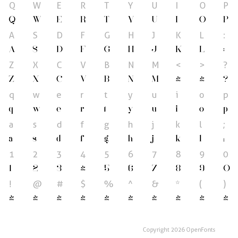 Character Map of FONTSPRING DEMO - Mother VP Medium Regular