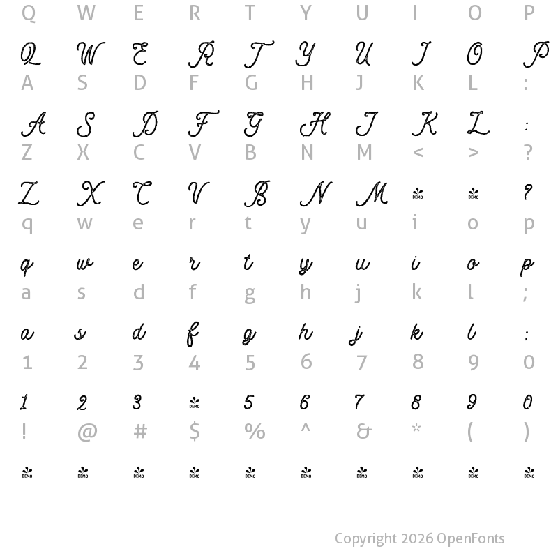 Character Map of FONTSPRING DEMO - Motherline Block Regular
