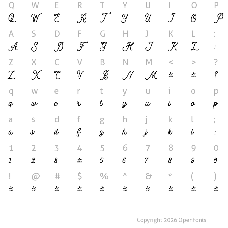 Character Map of FONTSPRING DEMO - Motherline Bold Regular