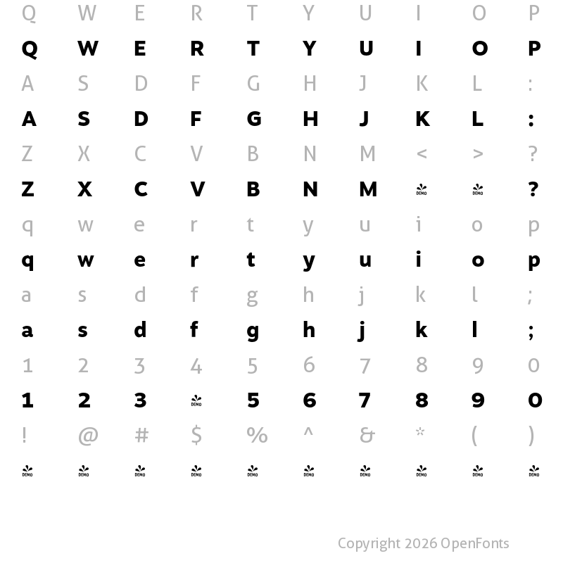 Character Map of FONTSPRING DEMO - Motiva Sans ExtraBold Regular