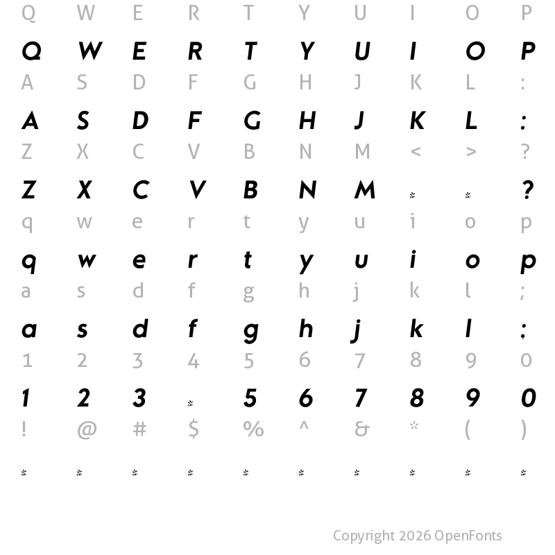 Character Map of FONTSPRING DEMO - Mouser Italic