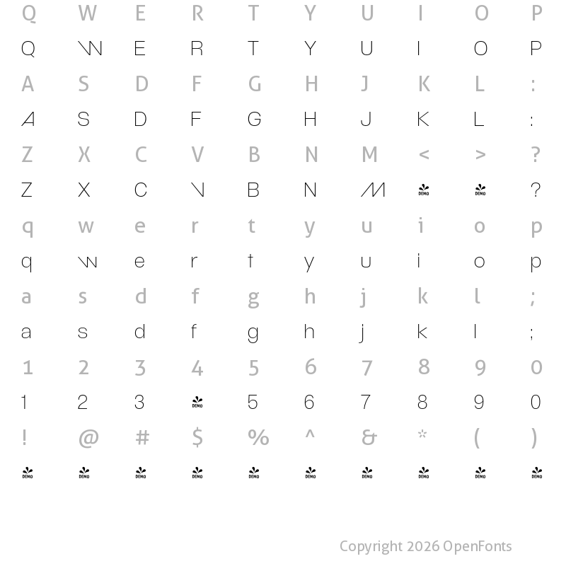 Character Map of FONTSPRING DEMO - Movatif El Regular
