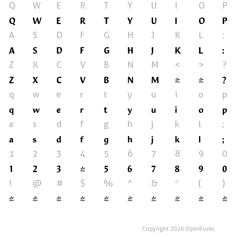 Character Map of FONTSPRING DEMO - Muffin Bold Regular