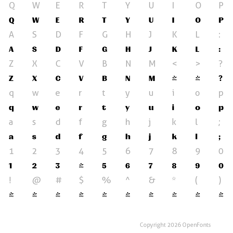 Character Map of FONTSPRING DEMO - Mumford UltraBold Regular