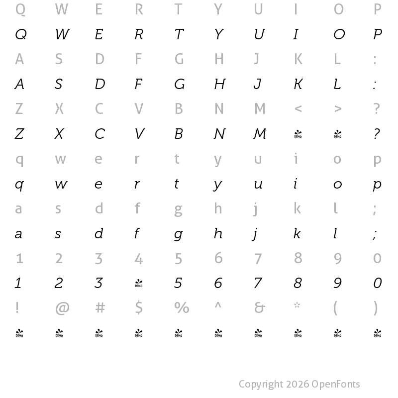 Character Map of FONTSPRING DEMO - Museo 300 Italic