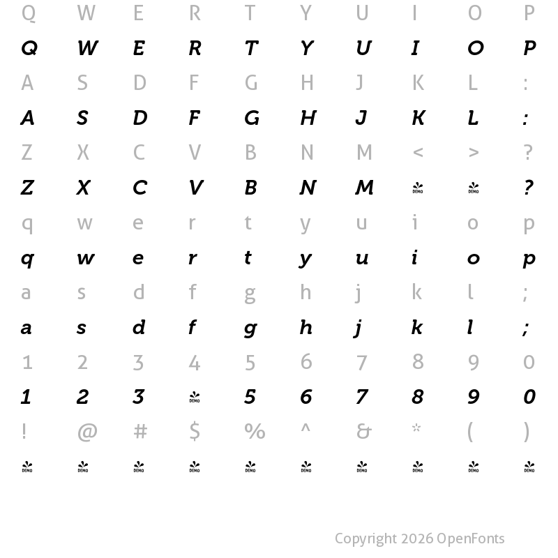 Character Map of FONTSPRING DEMO - Museo Cyrl 700 Italic