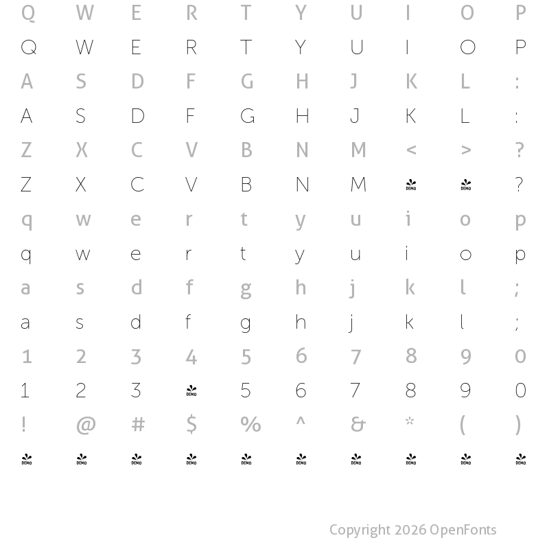 Character Map of FONTSPRING DEMO - Museo Sans Display Light Regular