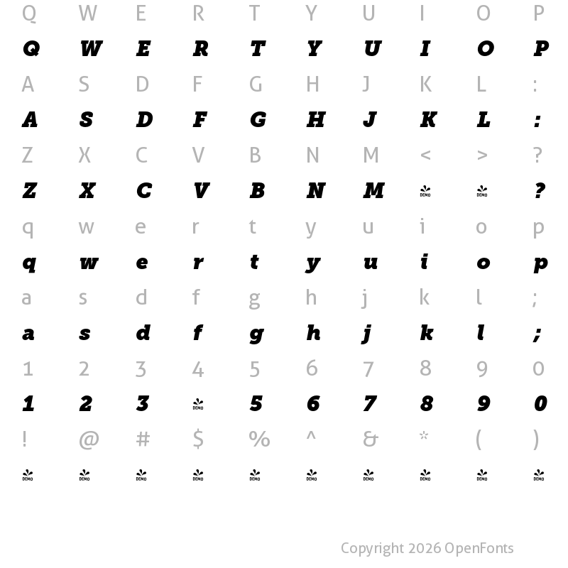 Character Map of FONTSPRING DEMO - Museo Slab 1000 Italic