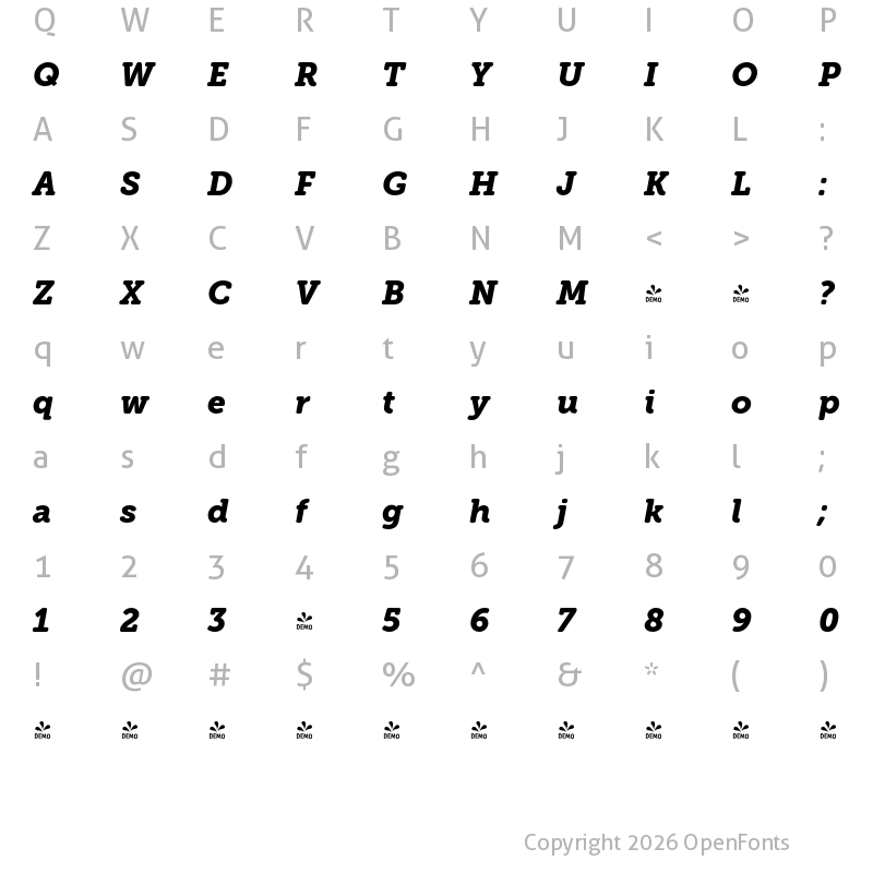 Character Map of FONTSPRING DEMO - Museo Slab Rounded 900 Italic