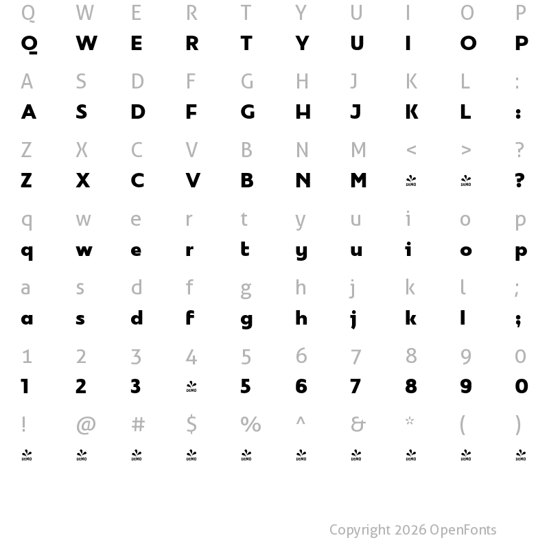 Character Map of FONTSPRING DEMO - Mymoon Bold Regular