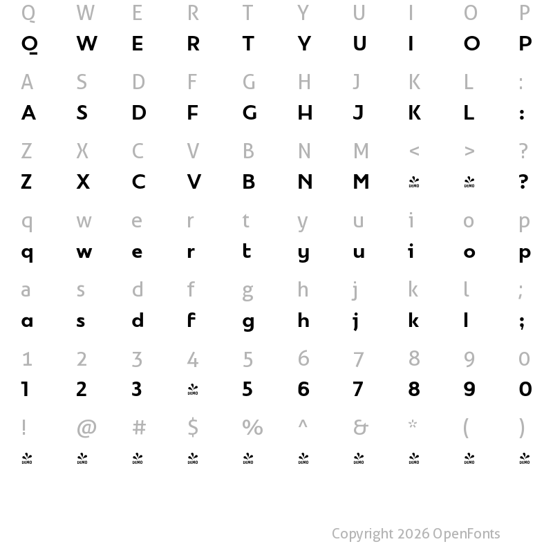 Character Map of FONTSPRING DEMO - Mymoon Medium Regular