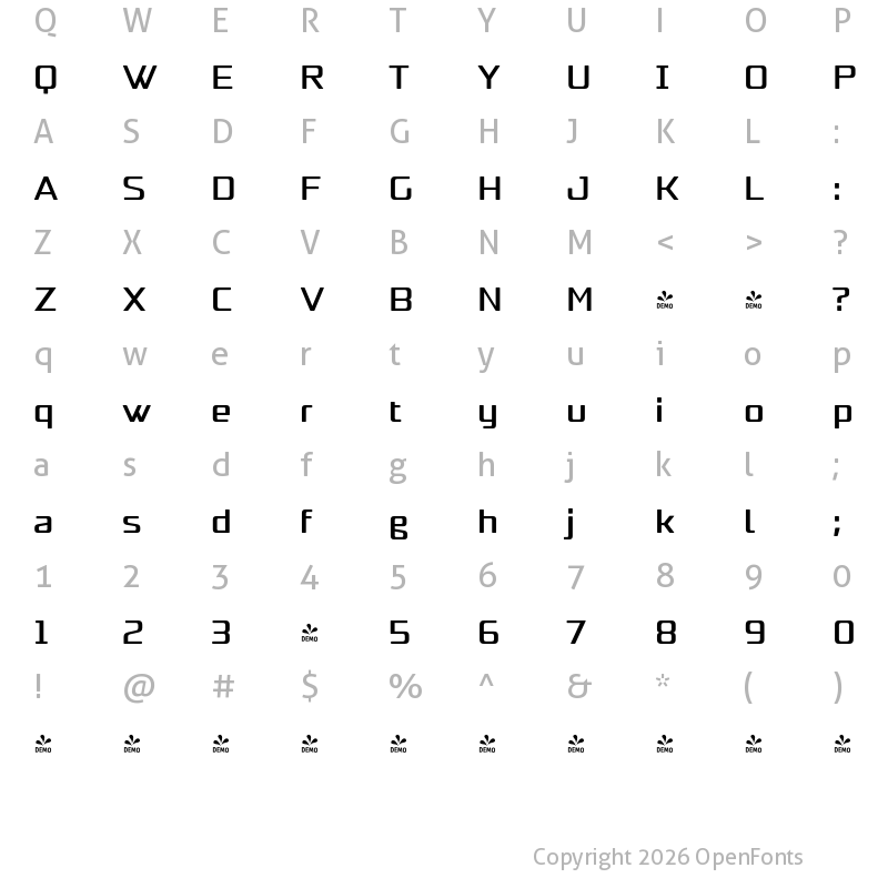 Character Map of FONTSPRING DEMO - Naftera Bold Regular