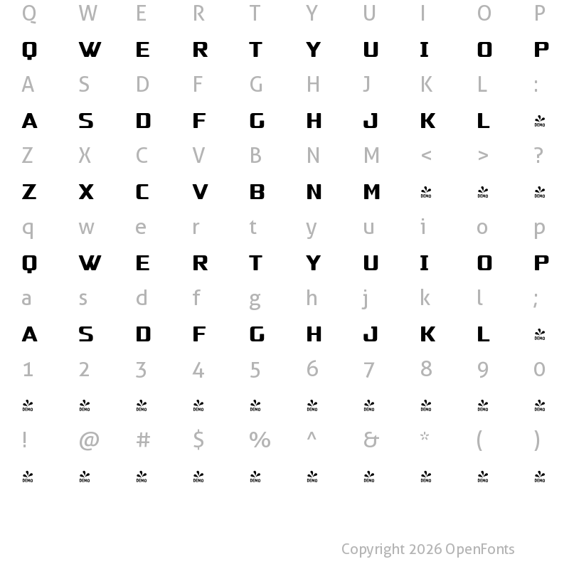 Character Map of FONTSPRING DEMO - Naftera Display Solid Regular