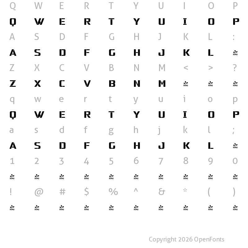 Character Map of FONTSPRING DEMO - Naftera Display Stencil Regular