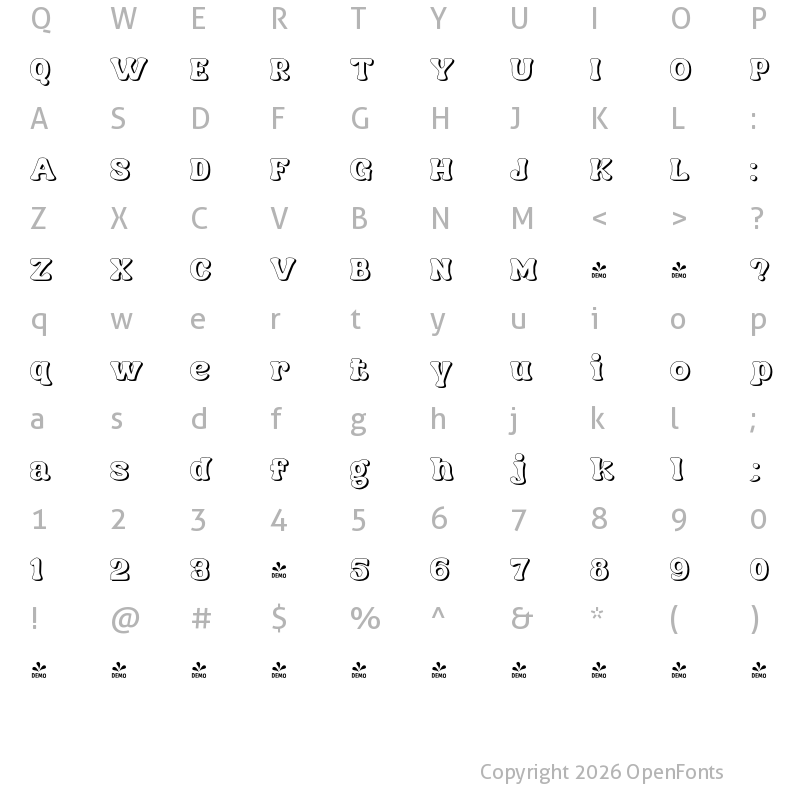 Character Map of FONTSPRING DEMO - Nagbuloe Shadow Bold