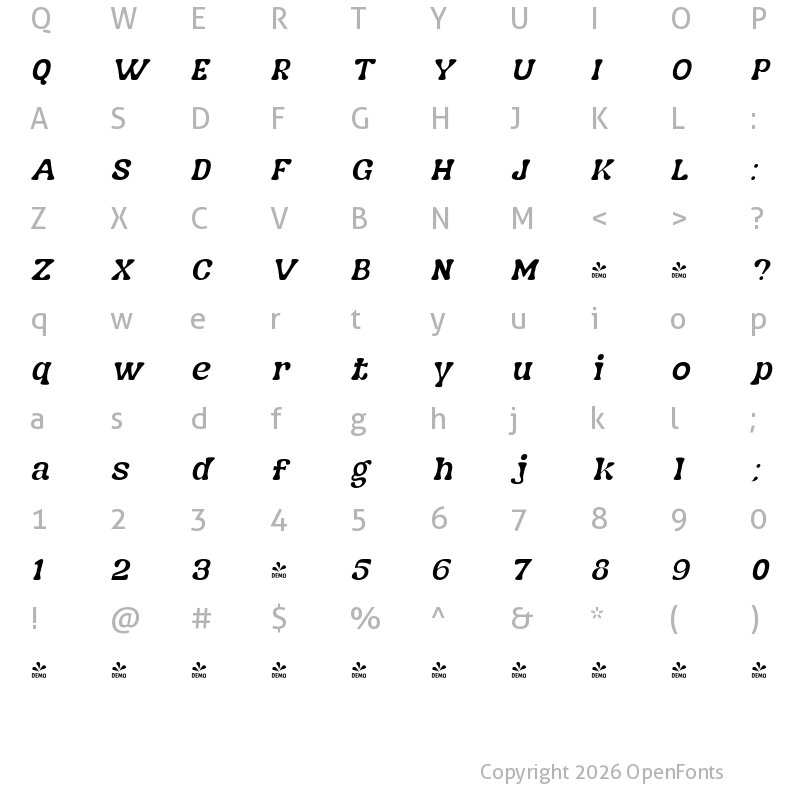Character Map of FONTSPRING DEMO - Nagbuloe Thin Italic