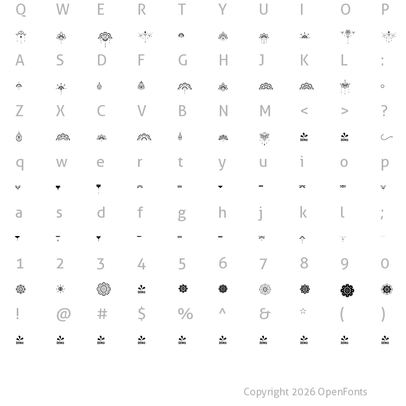 Character Map of FONTSPRING DEMO - Namaste Ornaments Regular