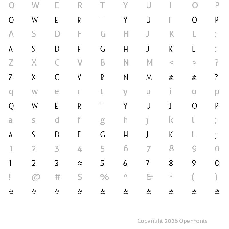 Character Map of FONTSPRING DEMO - Namaste Sans Pro Bold Regular