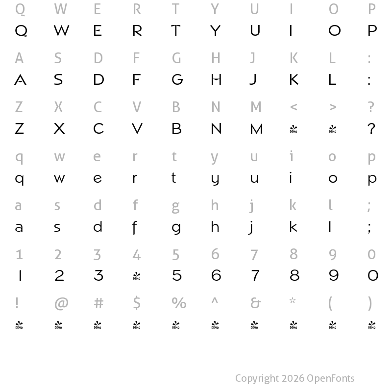 Character Map of FONTSPRING DEMO - Napoli Serial Regular