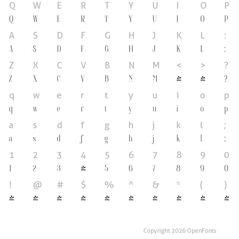 Character Map of FONTSPRING DEMO - Napolitanka Regular Regular